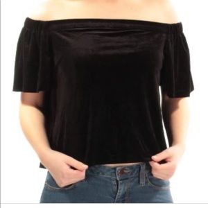 Bar III Velvet off shoulder short sleeve crop